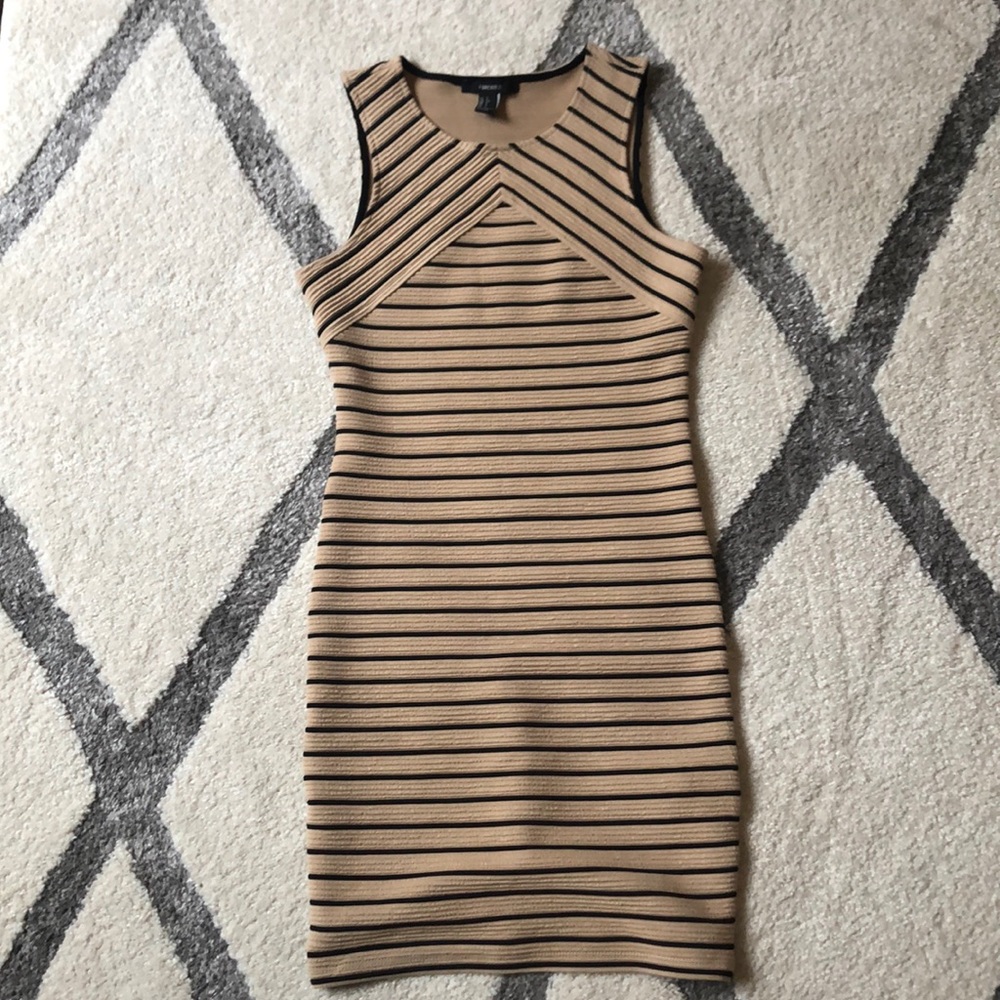 Tan and black stripe bodycon dress